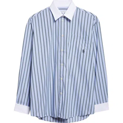 Sporty And Rich Sporty & Rich Src Stripe Oversize Cotton Poplin Button-up Shirt In Blue