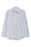 Sporty And Rich Sporty & Rich Src Stripe Oversize Cotton Poplin Button-up Shirt In Dark Green