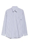 Sporty And Rich Sporty & Rich Src Stripe Oversize Cotton Poplin Button-up Shirt In Medium Blue