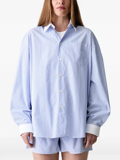 Sporty And Rich Src Striped Embroidered-logo Shirt In Blue
