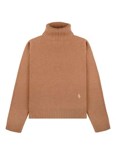 Sporty And Rich Src Turtleneck Logo-embroidered Sweater In Brown