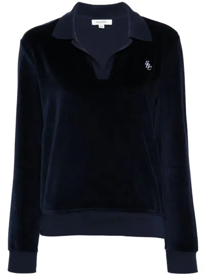 Sporty And Rich Src Velour Polo Top In Blue
