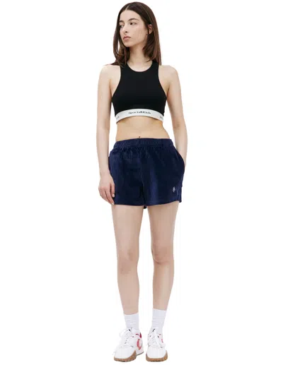 Sporty And Rich Src Velour Mini Shorts In Navy Blue