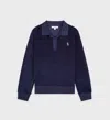Sporty And Rich Src Velvet Longsleeve Polo In Navy