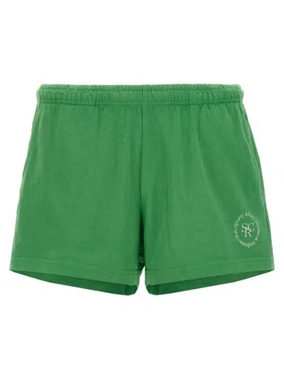 Sporty And Rich Sporty & Rich Srhwc Logo Printed Mini Shorts In Green