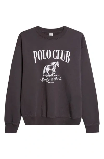 Sporty And Rich Sporty & Rich Stallion Crewneck Cotton Graphic Sweatshirt In Black