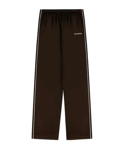Sporty And Rich Serif-logo Side-stripe Track Pants In Brown