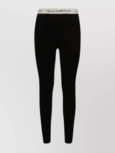 Sporty And Rich Stretch Logo Waistband Leggings In Black