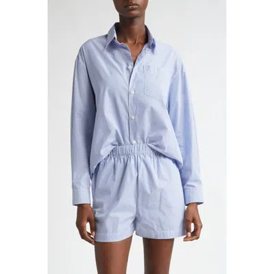 Sporty And Rich Sporty & Rich Stripe Cotton Button-up Shirt In White/ Navy Stripe