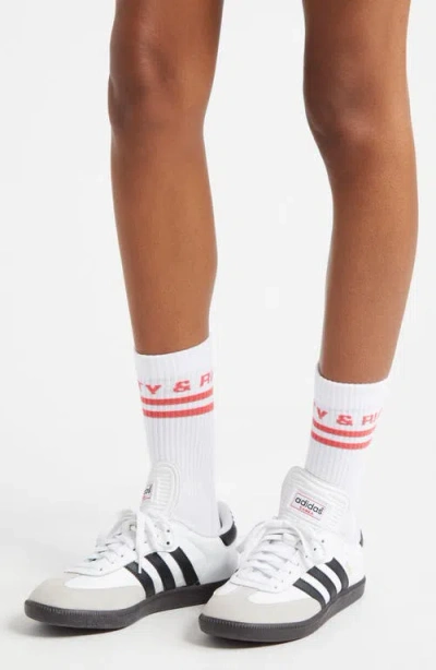 Sporty And Rich Sporty & Rich Stripe Logo Crew Socks In White
