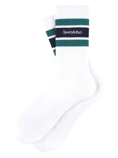 Sporty And Rich Stripe-logo Socks In White