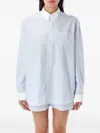 Sporty And Rich Sporty & Rich Striped H&w Crest Oversized Oxford Shirt In Blue