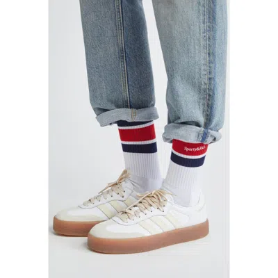 Sporty And Rich Sporty & Rich Stripe Serif Logo Crew Socks In White
