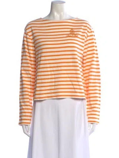 Pre-owned Sporty And Rich Striped Bateau Neckline Top In Orange