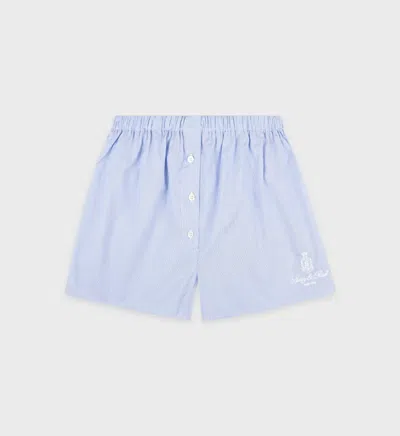 Sporty And Rich Striped Button-fly Shorts In Blue