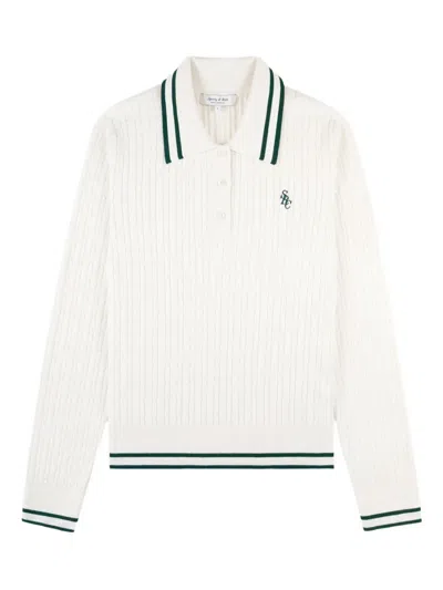 Sporty And Rich Striped Cable-knit Polo Shirt In White