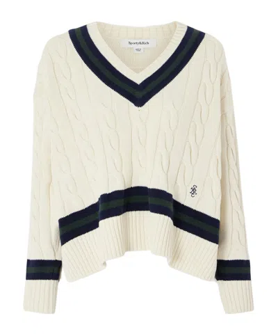 Sporty And Rich Striped Cable Knit Sweater In Multi