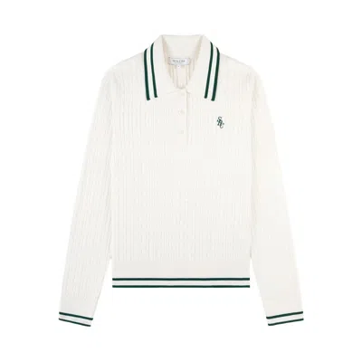 Sporty And Rich Striped Cable-knit Polo Shirt In White