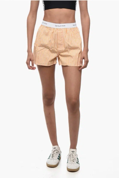 Sporty And Rich Striped Cassie Shorts With Logoed Elastic Band In Neutral