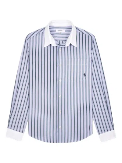 Sporty And Rich Striped Contrast-collar Shirt In Blue
