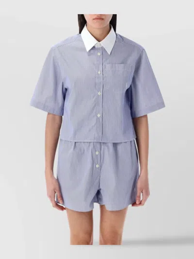 SPORTY AND RICH STRIPED COTTON CROPPED SHIRT COLLAR