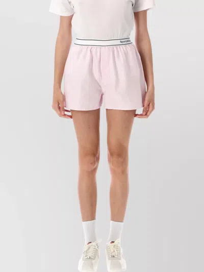 Sporty And Rich Striped Cotton Oxford Shorts With Back Pocket In Pink