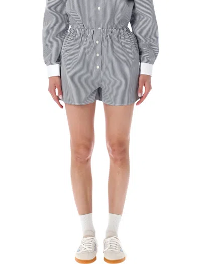 Sporty And Rich Sporty & Rich Striped Cotton Poplin Button-front Shorts In Bianco