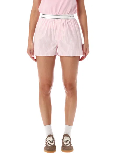 Sporty And Rich Sporty & Rich Striped Cotton Shorts In Pink Stripe