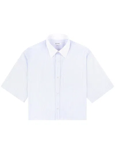 Sporty And Rich Striped Croped Cotton Shirt In Blue