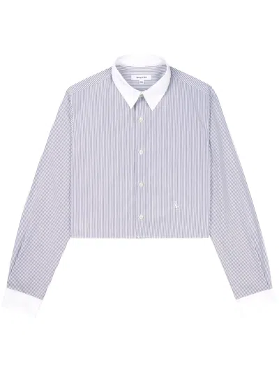 Sporty And Rich Striped Croped Cotton Shirt In Blue