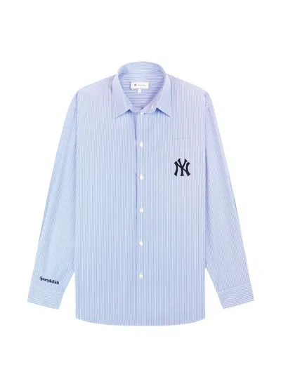 Sporty And Rich Striped Embroidered Pocket Shirt In Blue