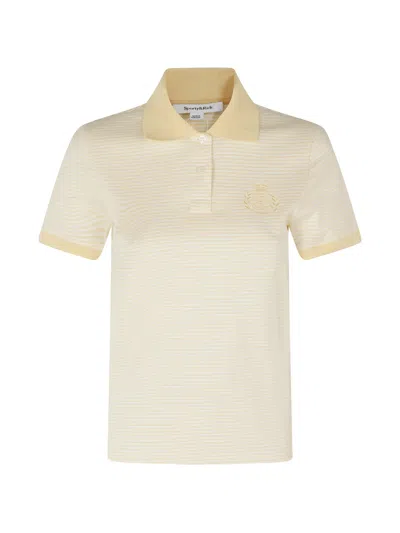 Sporty And Rich Striped Embroidered Polo Shirt In Neutral