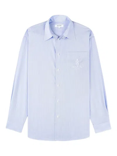 Sporty And Rich Striped Embroidered Shirt In Blue