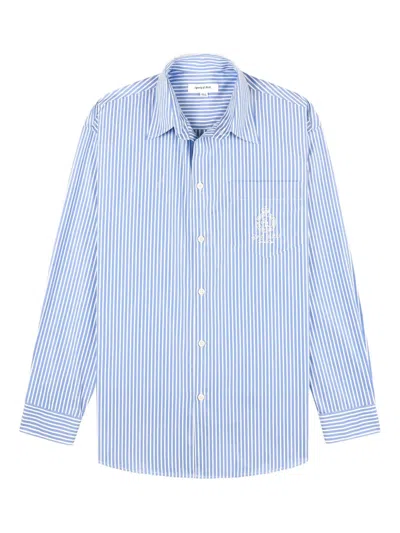 Sporty And Rich Striped Embroidered Shirt In Blue