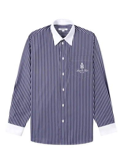 Sporty And Rich Striped Embroidered Shirt In Blue