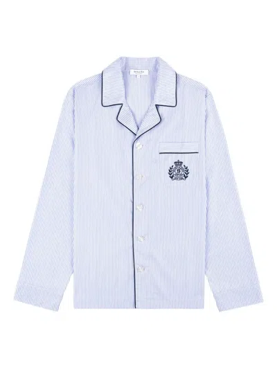 Sporty And Rich Striped Embroidered Top In Blue