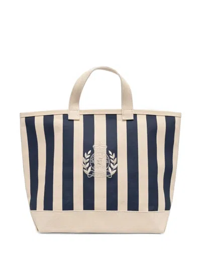 Sporty And Rich Striped Embroidered Tote Bag In Blue