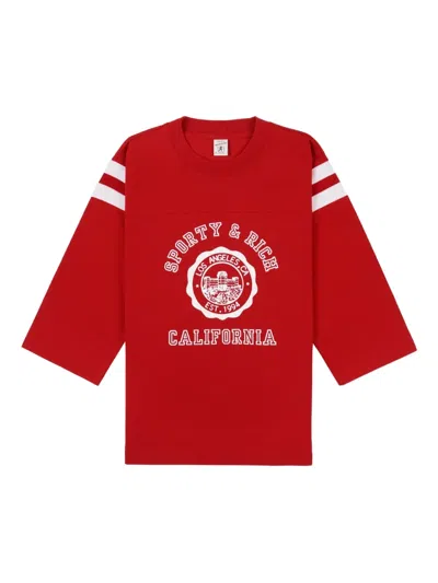 Sporty And Rich Striped Graphic Top In Red