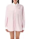 Sporty And Rich Crest-embroidered Striped Shirt In Pink