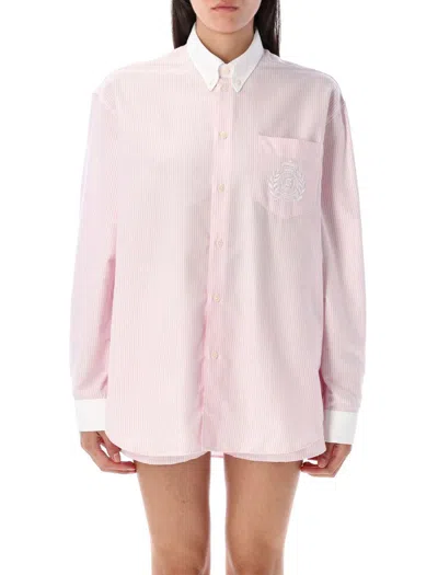 Sporty And Rich Crest-embroidered Striped Shirt In Pink