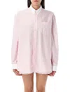 Sporty And Rich Crest-embroidered Striped Shirt In Pink