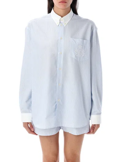 Sporty And Rich Striped H&w Crest Oversized Oxford Shirt