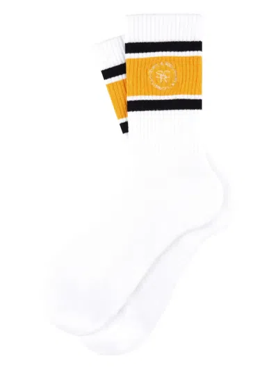Sporty And Rich Striped Logo Socks In White
