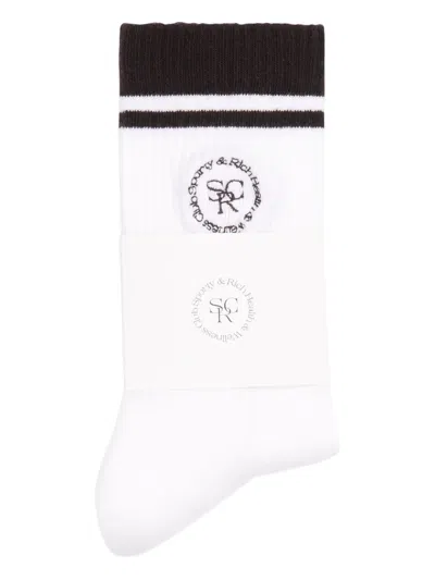Sporty And Rich Striped Logo Socks In White