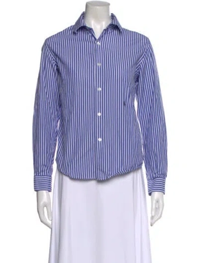 Pre-owned Sporty And Rich Striped Long Sleeve Button-up Top In Blue