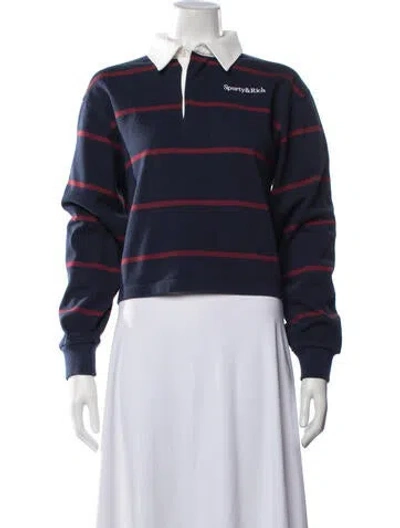 Pre-owned Sporty And Rich Striped Long Sleeve Polo In Blue
