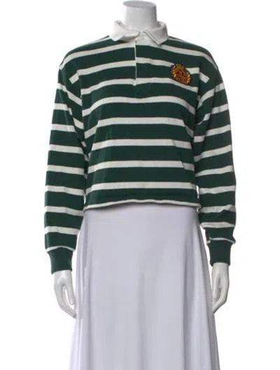 Pre-owned Sporty And Rich Striped Long Sleeve Polo In Green
