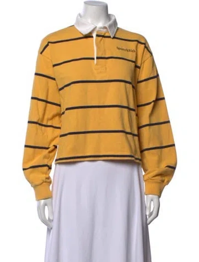 Pre-owned Sporty And Rich Striped Long Sleeve Polo In Yellow