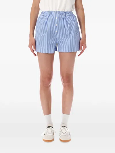 Sporty And Rich Popeline Shorts Button Detail Striped Design In Blue
