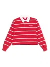 Sporty And Rich Womens Serif Rugby Striped Cotton-knit Polo Shirt Ruby White In Red